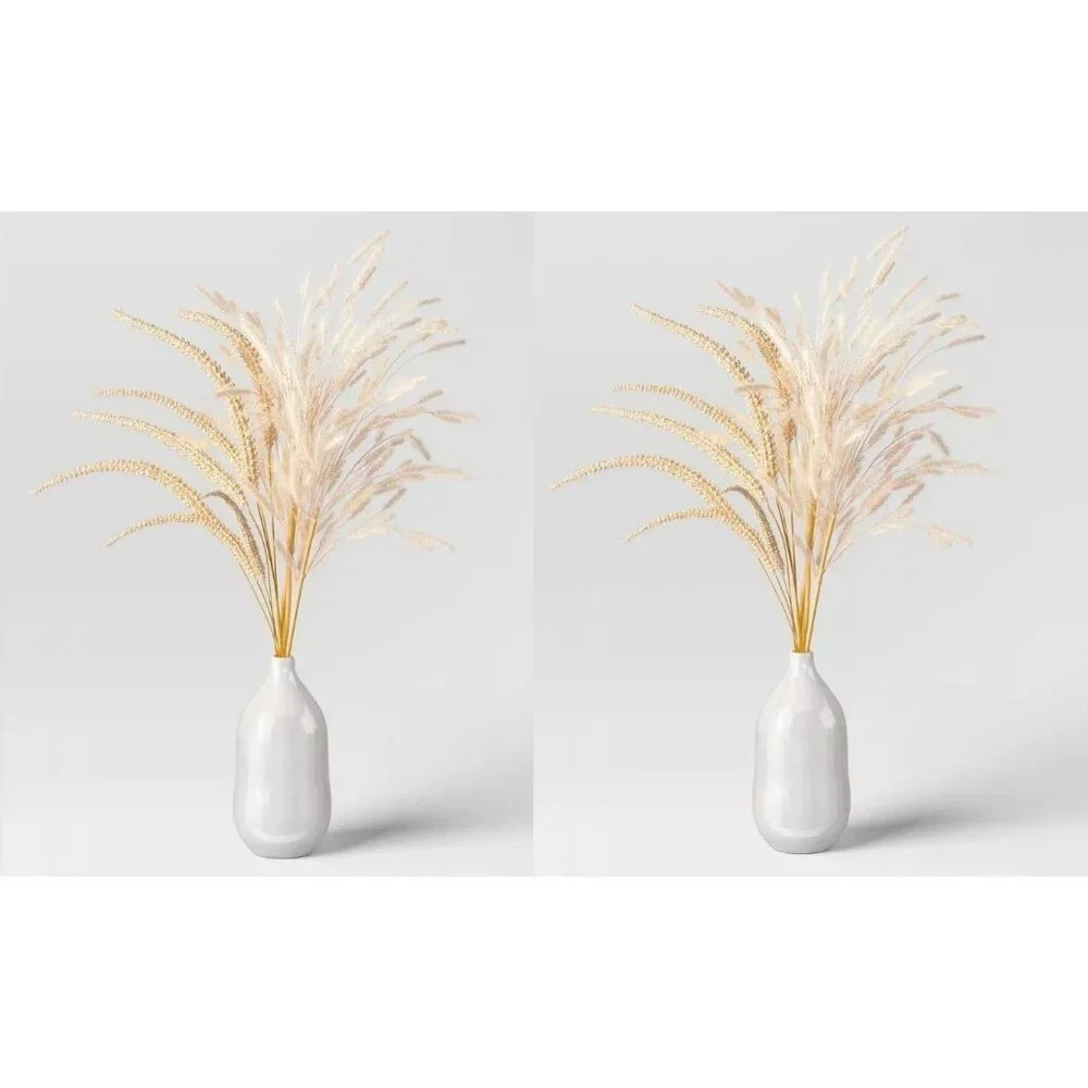 Threshold Set of 2 Wheat & Foxtail Luxe Pink Pampas Arrangement & Ceramic Vase